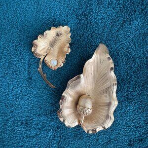 Two Vintage Leaf Brooches Wells 14KGF and Unmarked
